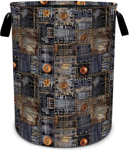 Denim Pattern Laundry Basket Waterproof Laundry Hamper Foldable Laundry Bag with Handles for Bedroom, Bathroom, Office, Clothes Storage