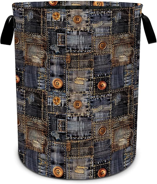 Denim Pattern Laundry Basket Waterproof Laundry Hamper Foldable Laundry Bag with Handles for Bedroom, Bathroom, Office, Clothes Storage