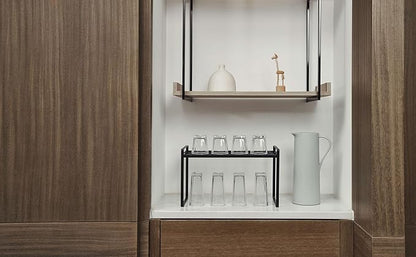 Shantton 2Pack Kitchen Cabinet Shelf Counter Organizer Rack Pantry Storage Bathroom Bedroom Office Table Desk Space Saving Stackable Rust Resistant Non Slip Black Tall Wide L16.1in W10.6in H9.5in