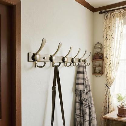 Dseap Coat Rack Wall Mount 2.0 Pro: 24” Long, 3X Tougher, Heavy Duty Stainless Steel Wall Coat Hanger with 6 Tri Hooks for Clothes Jackets Hats Entryway Closet, Bronze