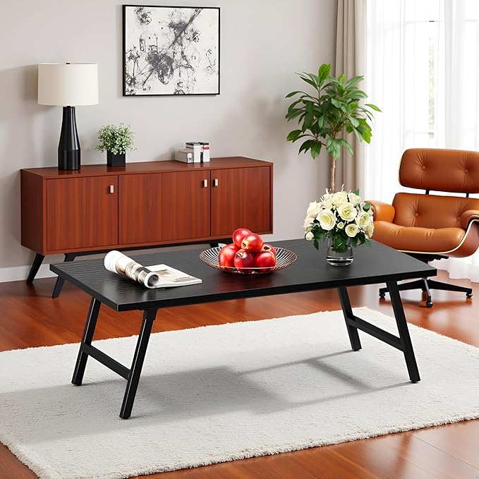 Folding Coffee Table, 39.4” Portable Floor Table Desk for Sitting on The Floor, No Assembly Low Coffee Table for Living Room, Home, Caravan and Camping, Large 39.4Lx19.7Wx15.8H, Black