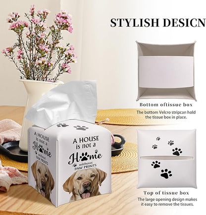 Grace Yonks Cute Labrador Tissue Box Cover Square, Labrador Dog Cube Case for Facial Tissues, 5.2" PU Leather(035)