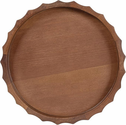 Kate and Laurel Lissi Decorative Round Tray with Wavy Design, 15 Inch Diameter, Walnut Brown, Mid-Century Modern Scalloped Circle Serving Tray for Coffee Table, Ottoman, or Entryway Decor
