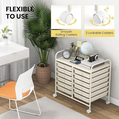 Giantex 12 Drawers Rolling Cart, Mobile Storage Drawer Cart, Classroom Organizer Cart for Office School Supplies Tools Scrapbook Paper Craft Small Printer, Utility Cart on Wheels, White