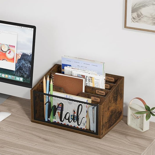 YINMIT Mail Organizer Countertop, Mail Holder, Mail Sorter for Desk, Desktop Mail Basket, Mail Organizer Wall Mounted, Office Desk Organizers and Accessories for File Paper Folder (4-Slot)