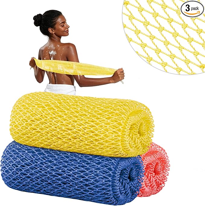 Cleangor 3Pcs African Net Sponge Authentic with Knots - Exfoliating Body | Scrubber for All Skin Types, African Bath Sponge, Wash Cloth, Gentle Exfoliation Shower Rag for Women Daily Use