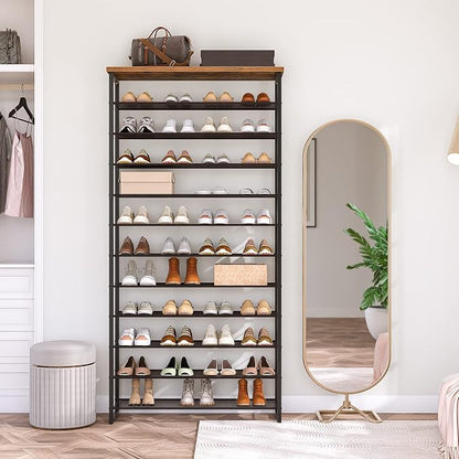 HOOBRO 12-Tier Shoe Rack for Entryway, 29.5" L Shoe Storage Organizer, Large Capacity Shoe Shelf for Closet, Front Door Entrance, Hallway, Holds 36-48 Pairs of Shoes, Rustic Brown and Black BF127XJ01