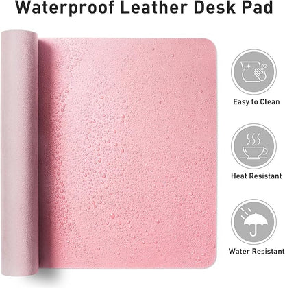 Aothia Faux Leather Desk Mat - Non-Slip PU Leather Desk Blotter, Waterproof Writing Surface, Large Desk Pad for Office & Home (Fairy Pink, 55" x 24")