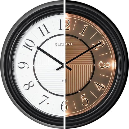 CLXEAST 14 Inch LED Illuminated Indoor Outdoor Atomic Analog Wall Clock Battery Operated, Glow in The Dark Wall Clock for Living Room, Home Office,Bathroom,Kitchen,Oil Rubbed Bronze Black Finish