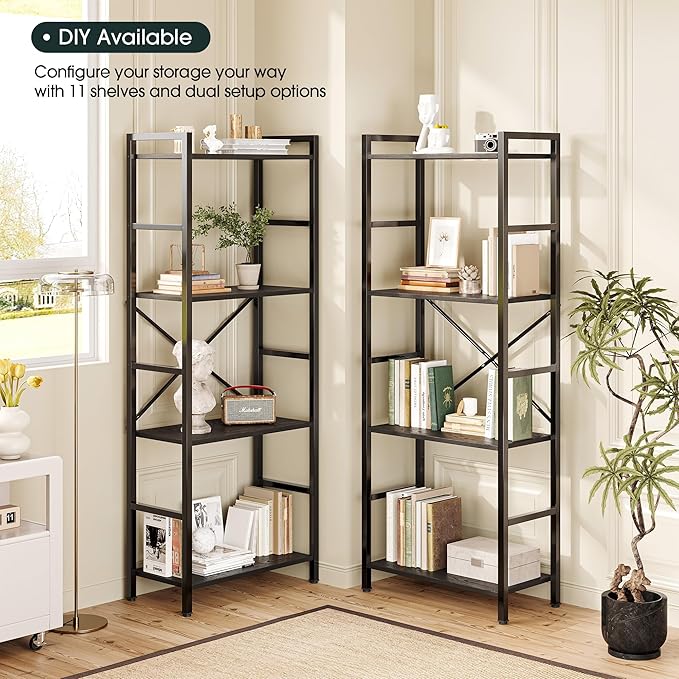 GRUSIGN Triple 4 Tier Book Shelf, Modern Bookcase Shelf, Freestanding Large Display Shelves for Living Room/Office/Garage, Stable Large Bookshelf with Storage for Books/Lego/Plants, Black