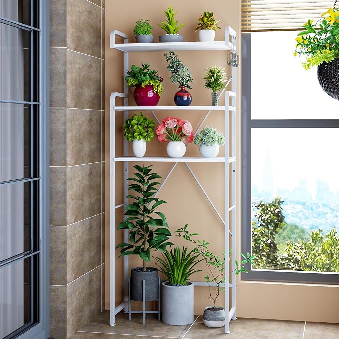 Huhote Over The Toilet Storage Rack with 3-Tier Bathroom Shelves, Space Saver Toilet Shelf, Bathroom Storage Organizer with Hooks for Over Toilet Storage and Shelf (White)