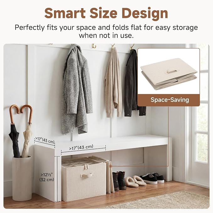 StorageWorks 2 Pack Shoe Organizer for Closet, Foldable Shoe Storage Box with Adjustable Dividers, Fabric Shoe Organizer for Entryway, Fits up to 16-32 Pairs, Khaki and Beige Stripes