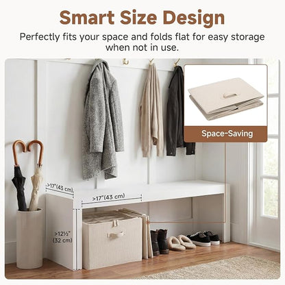 StorageWorks 2 Pack Shoe Organizer for Closet, Foldable Shoe Storage Box with Adjustable Dividers, Fabric Shoe Organizer for Entryway, Fits up to 16-32 Pairs, Khaki and Beige Stripes