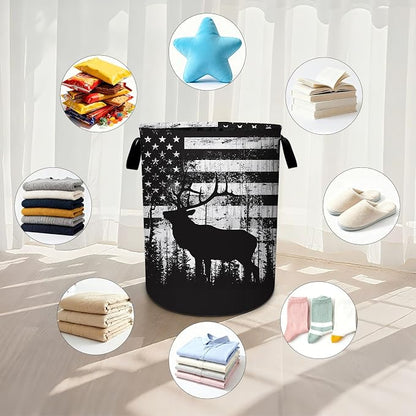Deer Laundry Basket Waterproof Laundry Hamper Foldable Laundry Bag with Handles for Bedroom, Bathroom, Office, Clothes Storage
