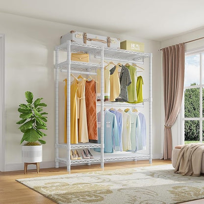 VIPEK V2 Heavy Duty Clothes Rack 4 Tiers Wire Shelving Garment Racks with 3 Hanging Rods Compact Freestanding Closet Metal Closet Rack, Max Load 700LBS, White