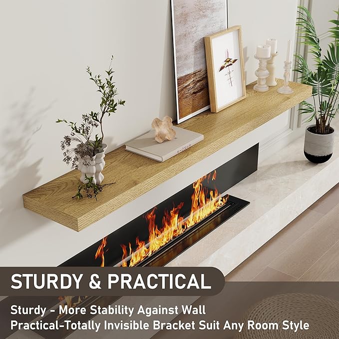 Floating Shelves for Wall, 66 Inch Floating Shelves Set of 2, Wall Mounted Rustic Wood Shelf for Bathroom, Living Room, Bedroom and Kitchen, Hanging Shelf for Storage, Books, Home Decor, Oak