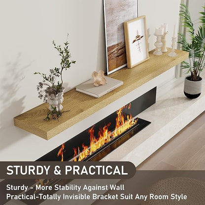 Fun Memories 72 Inch Floating Shelves for Wall 8 Inch Deep Oak Shelves Set of 2, Wall Mounted Rustic Wood Long Floating Shelf, Large Display & Storage Shelf with Invisible Brackets