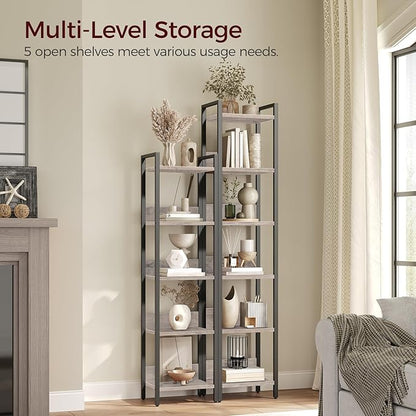 5-Tier Bookshelf, Bookcase, Shelves Organizer for Small Spaces, Storage Shelf Organizer, for Living Room, Bedroom, Study, Balcony, Greige and Black BKHG5501