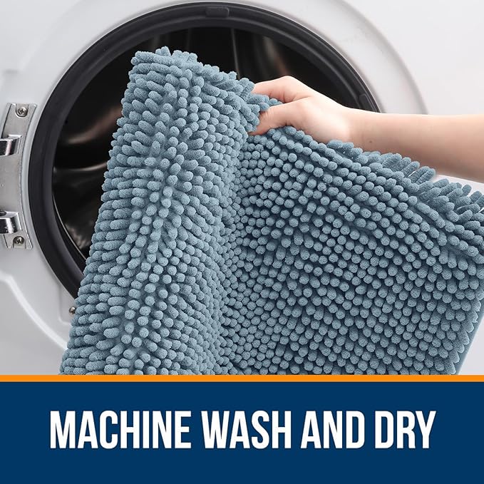 OLANLY Large Bathroom Rugs 59x35, Extra Soft Absorbent Chenille Bath Rugs, Rubber Backing Quick Dry, Machine Washable Bath Mats for Bathroom Floor, Tub and Shower, Home Decor Accessories, Airy Blue