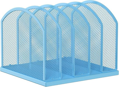 Gawerk 5-Section Vertical Desktop Organizer, 5-Section Mesh File Folder Stand Sorter for Office Home Classroom Organization (1, Blue)