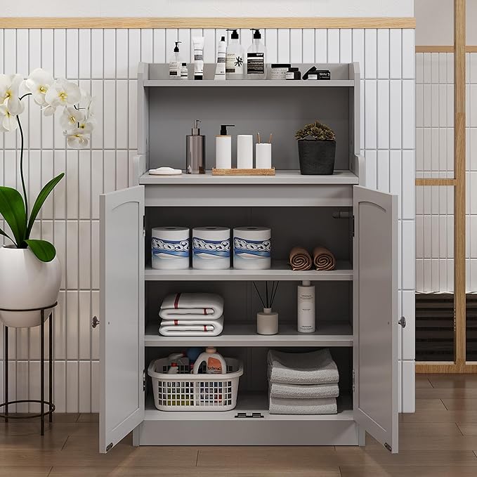 40 Inch Bathroom Storage Cabinet, Freestanding Organizer with 2 Doors, Bath cabinets Floor Standing, Suitable for Dining Room, Kitchen, Living Room, Hallway (Grey)