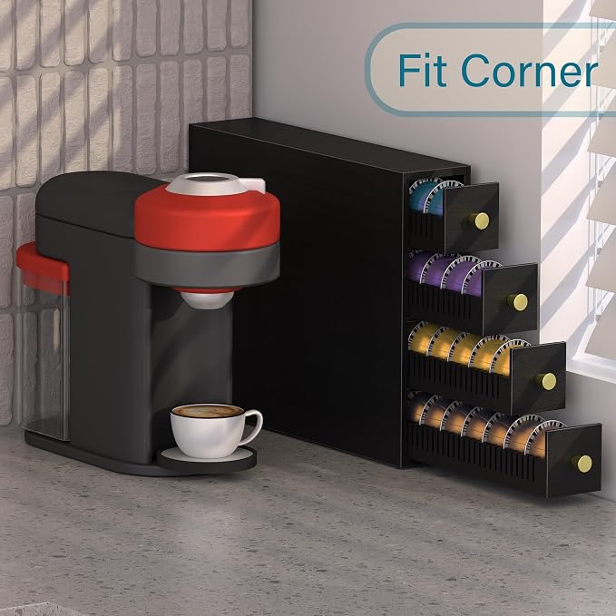 Suli Coffee Pod Holder, 52 Pods Large Capacity, 4-Tier Coffee Pod Organizer for Countertop, Dual Orientation, Space Saving Coffee Capsule Storage Drawer, Black