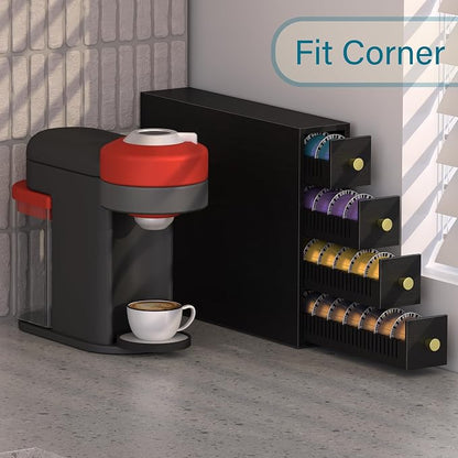 Suli Coffee Pod Holder, 52 Pods Large Capacity, 4-Tier Coffee Pod Organizer for Countertop, Dual Orientation, Space Saving Coffee Capsule Storage Drawer, Black