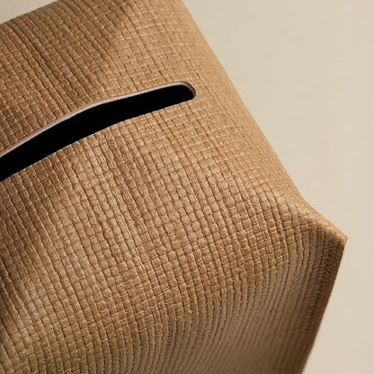 OLETHA Square Tissue Box Cover - Aesthetic Desk Decor for Room, Home & Office - Tissues Cube Boxes Holder - Raffia Embossing, Wheat