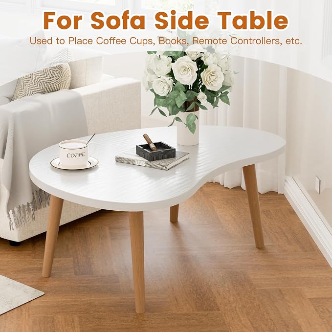 Small Coffee Table, Low Table with Solid Wood Legs, 23.6" Mini Oval Accent Table Side End Table, Floor Table Desk for Sitting on The Floor, Coffee Tea Table for Living Room, Dorm, Apartment, White