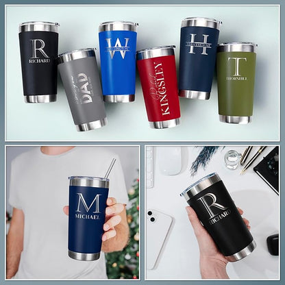 Personalized Tumbler with Engraved Name - 12 Designs, 20 Oz Coffee Tumbler with Slider Lid, Royal Blue, Double Wall Insulated - Custom Gift for Men, Women