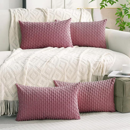 Set of 4 Pink Decorative Throw Pillow Covers 12x20 Inch Corduroy Pillow Covers for Bed Couch Sofa Living Room Soft Cushion Cases