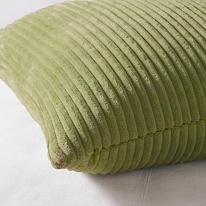 Topfinel 20x20 Oversized Throw Pillows Covers Set of 4 Euro Shams,Farmhouse Yellow Green Mix and Match Cushion Cases,Corduroy Striped Accent Pillows for Vanilla Girl Room Decor