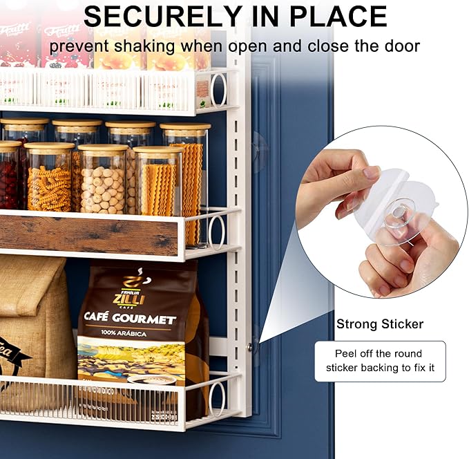 9 Tier Over the Door Pantry Organizer 2 IN 1 Hanging or Wall Mounted Spice Rack with Adjustable Basket,Heavy Duty Seasonning Storage Shelf for Kitchen Pantry and Bathroom White