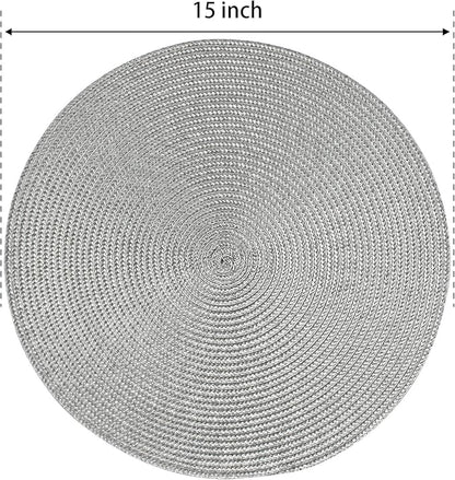 FunWheat Round Braided Placemats Set of 4 Table Mats for Dining Tables Woven Washable Non-Slip Place mats 15inch (Grey, 4pcs)
