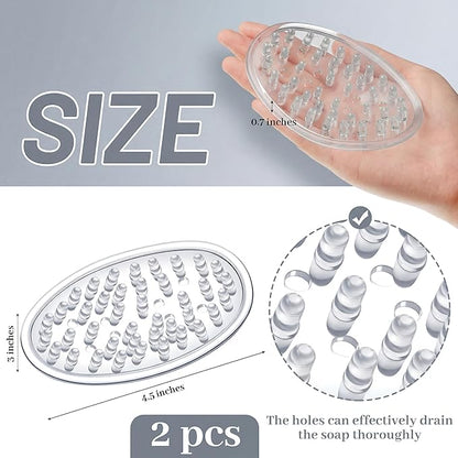 2 Pcs Plastic Soap Holder Soap Dish Bar Saver Tray with Holes Sponge Holder for Kitchen Bathroom Shower Counter, 4.5 x 3 x 0.7 Inches (Clear)