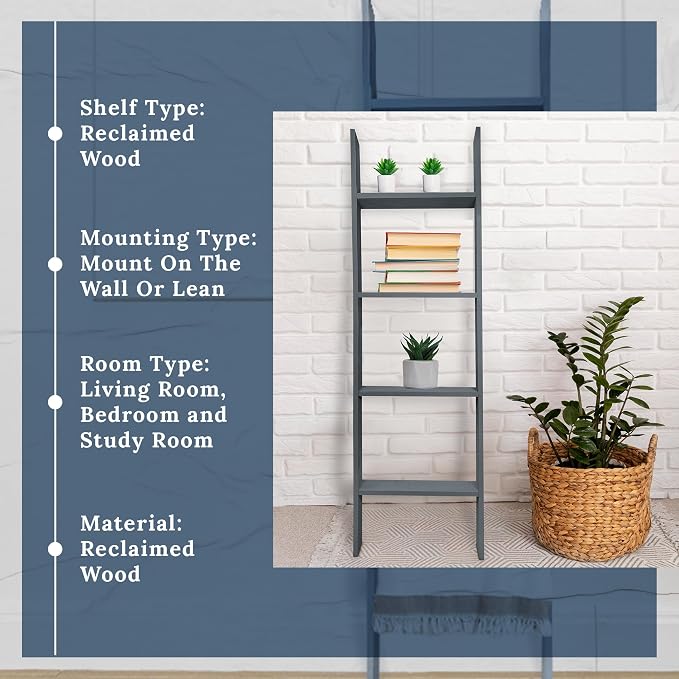BARNWOODUSA Throw Blanket Ladder – Fully Assembled Reclaimed Wood – Rustic Decorative Ladder for Towels, Quilts, & More – Perfect Decor for Bathroom, Porch, or Living Room,4-foot Slate Blue