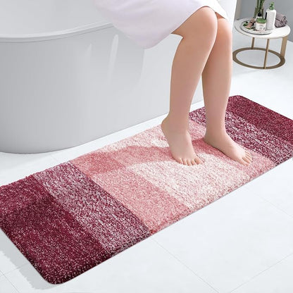 OLANLY Bathroom Runner Rugs Mat 47x17, Extra Soft Absorbent Microfiber Bath Rugs, Rubber Backing, Quick Dry, Washable Long Bath Mats for Bathroom Floor, Tub and Shower, Home Decor Accessories, Red