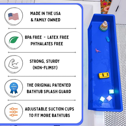 Tub Topper® Bathtub Splash Guard & Bath Shelf for Kids – Toddler Bath Tray, Bath Toys Storage & Ledge Organizer – Splash Guard for Bathtub with Suction Cups – Kids Bathroom Accessories (Blue)
