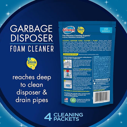 Glisten Garbage Disposal Cleaner and Odor Eliminator with Foaming Action, Removes Buildup and Cleans, Lemon Scent - 4 Uses, 2 Pack