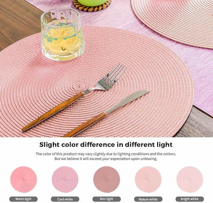 FunWheat Round Braided Placemats Set of 6 Place Mats for Dining Tables Woven Washable Non-Slip Table mats 15 inch(Pink, 6pcs)
