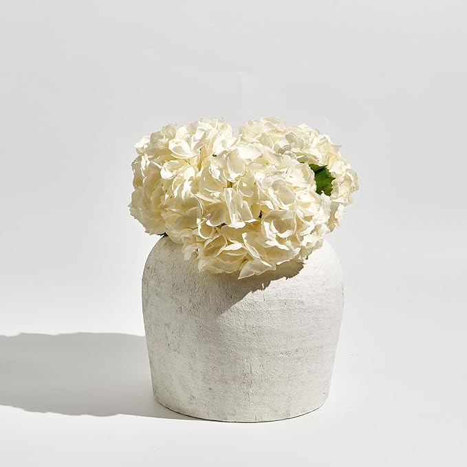 LB2 White Ceramic Large Vase, 11" Tall Zen Style vase, Terra Cotta Pitcher, Distressed Farmhouse Decor, Pottery Decorative Flower for Home Decor (B - White 11")