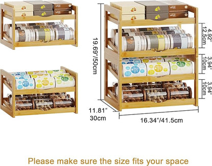 BAMBANG Can Organizer for Pantry, 4 Tier Stackable Bamboo Canned Food Storage Rack, Rolling Soda Can Dispenser Holds Up to 48 Cans, Detachable Can Organizer for Cabinet, Natural