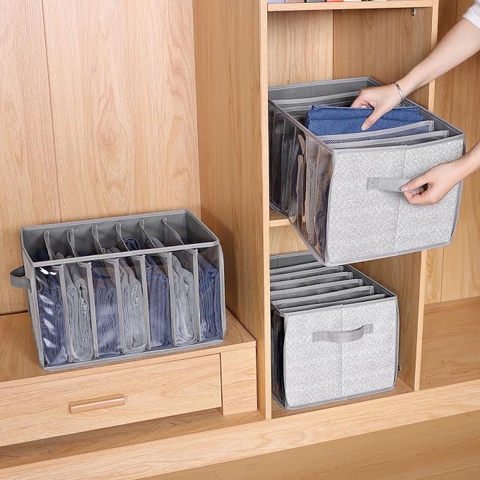 Zilink Upgraded Pants Organizer with Support Board Clear Jeans Organizer for Closet with 7 Grids Wardrobe Clothes Organizer for Jean Pant Sweater Legging T-Shirt, 6 Pack