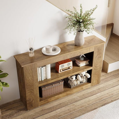 LITTLE TREE 55-Inch Console Table, 3-Tier Narrow Sofa Table for Entryway, Behind Couch, Farmhouse Entryway Table for Living Room, Hallway Table, Brown