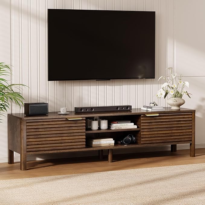 IKALIFE TV Stand for Living Room - up to 65 Inch TVs Mid Century Modern Entertainment Center with Storage and Adjustable Shelves, Media Console Table Walnut 59"