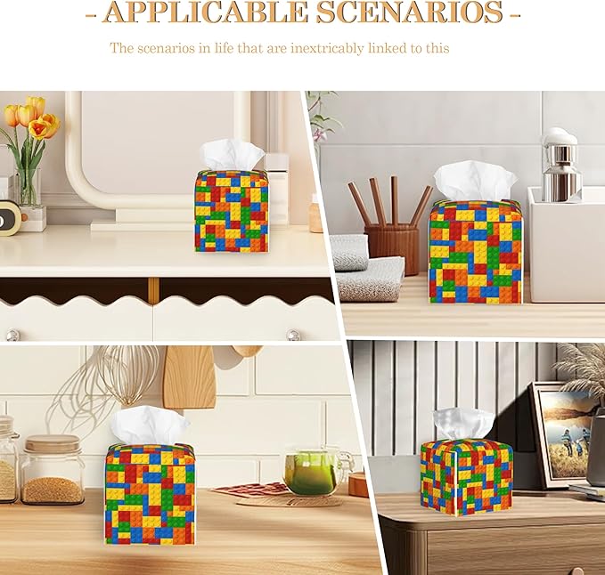 Autism Puzzle Tissue Box Cover Holder,Leather Tissue Case Holder Facial Paper Organizer Decorative for Tabletop Night Stands Desk Bathroom Kitchen Car Office Home Decor