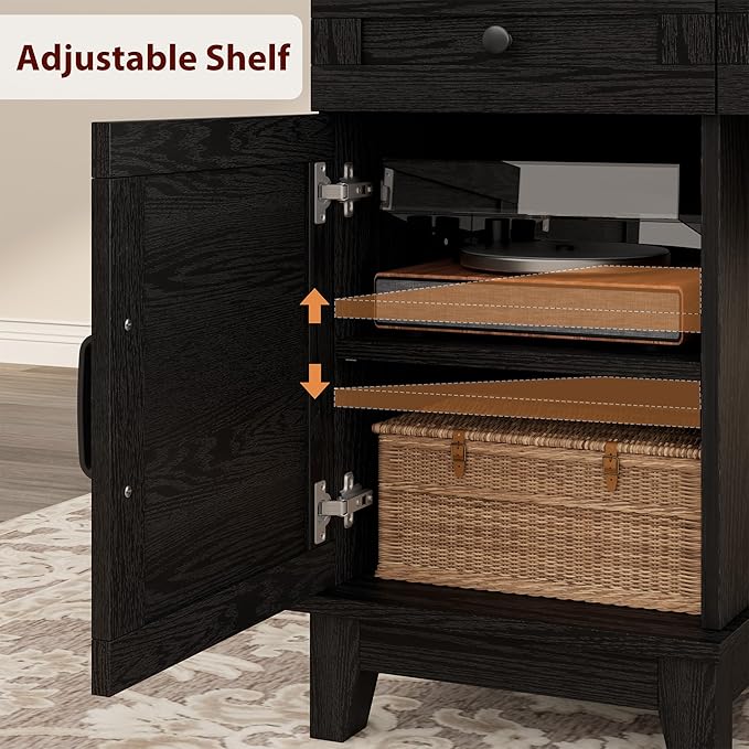 60" Traditional Home Office Desk with Power Outlets, Wooden Executive Desk with File Cabinet and Drawers, Farmhouse Wood Work Desk for Work, Study, Writing, Black