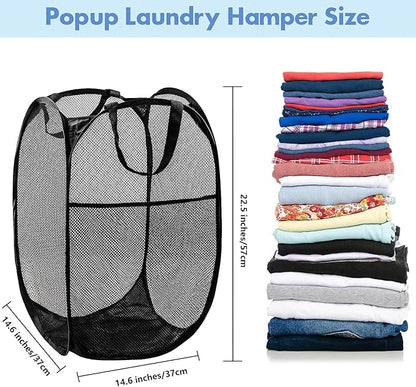 DUCOO Pop Up Laundry Hamper, 70L Collapsible Mesh Laundry Basket with Side Pocket, Foldable Dirty Clothes Hamper with Sturdy Reinforced Handles for Home Dorm Bedroom Travel Bathroom Storage, Black