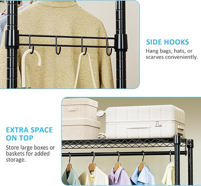 IZEUK Heavy Duty Rolling Garment Rack Wire Clothes Rack for Hanging Clothes (Black, 3 Tier with 2 Rod, 29.5" W x 15.7" D x 75" H)