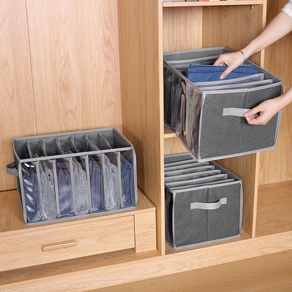 Zilink Upgraded Wardrobe Clothes Organizer with Support Board Clear Jean Organizer for Closet with 7 Grids Pants Organizer for Closet Shelf for Jean Pant Sweater Legging T-Shirt, 3 Pack